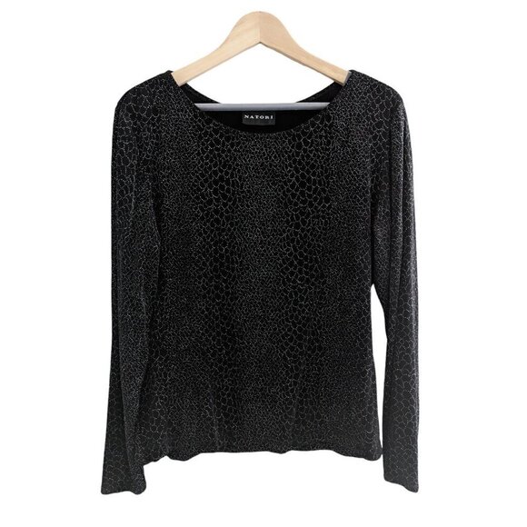 Natori Silver Thread Evening Jersey Knit Bateu Neckline Top - Picture 1 of 5